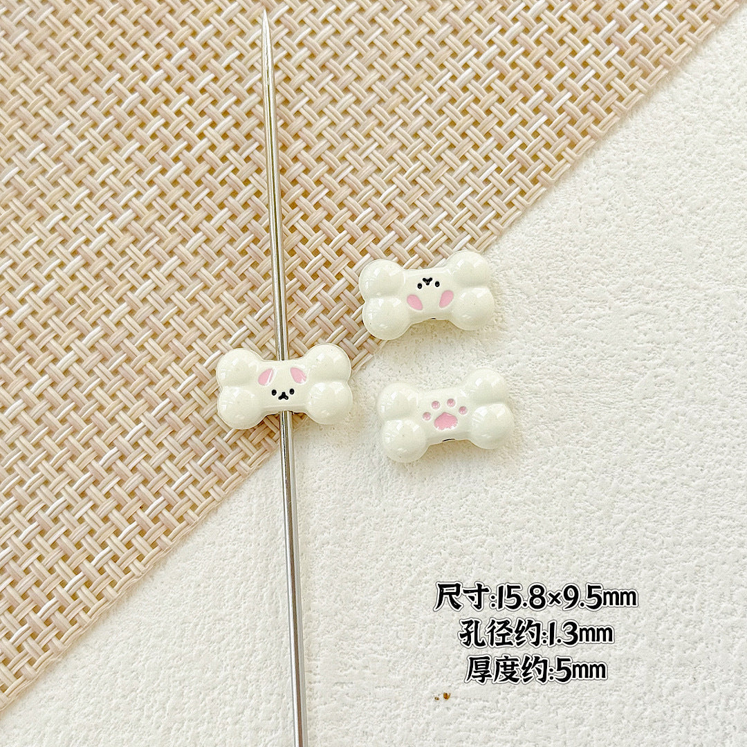 Bone and Heart Metal Beads 15mm and 10mm Baking Painted Alloy 10pcs 6