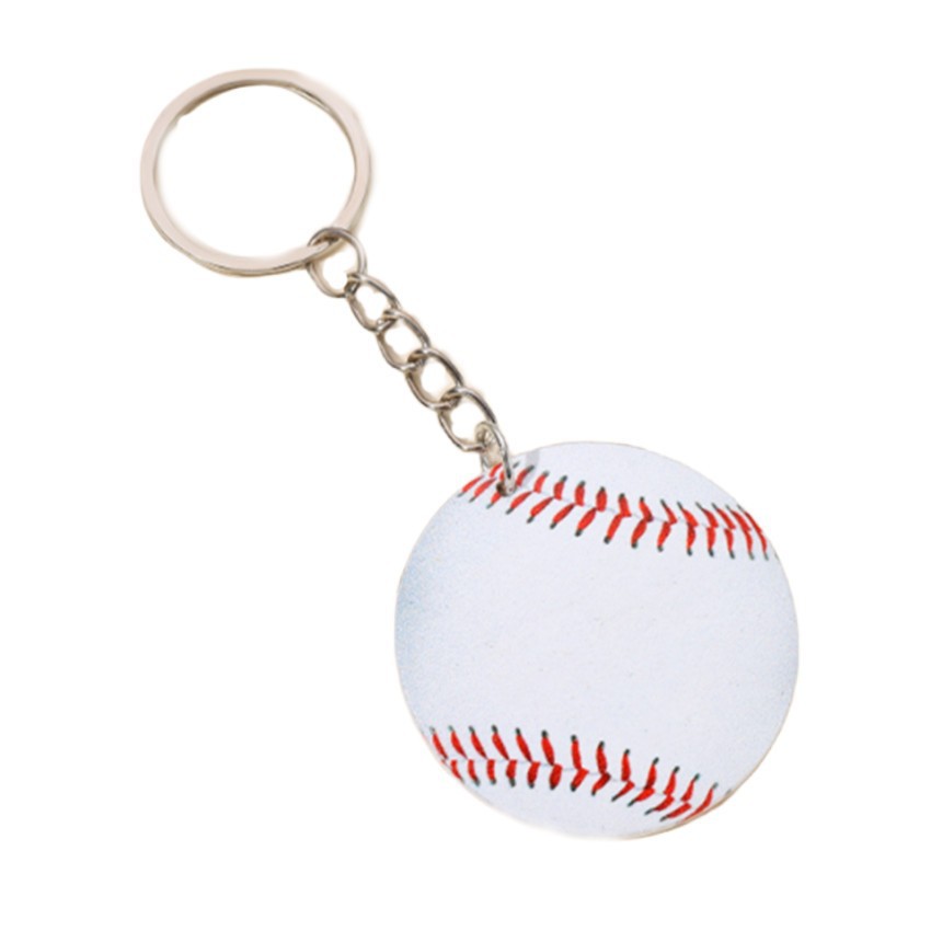Wooden Baseball Keychain White Round Sports Ball Design