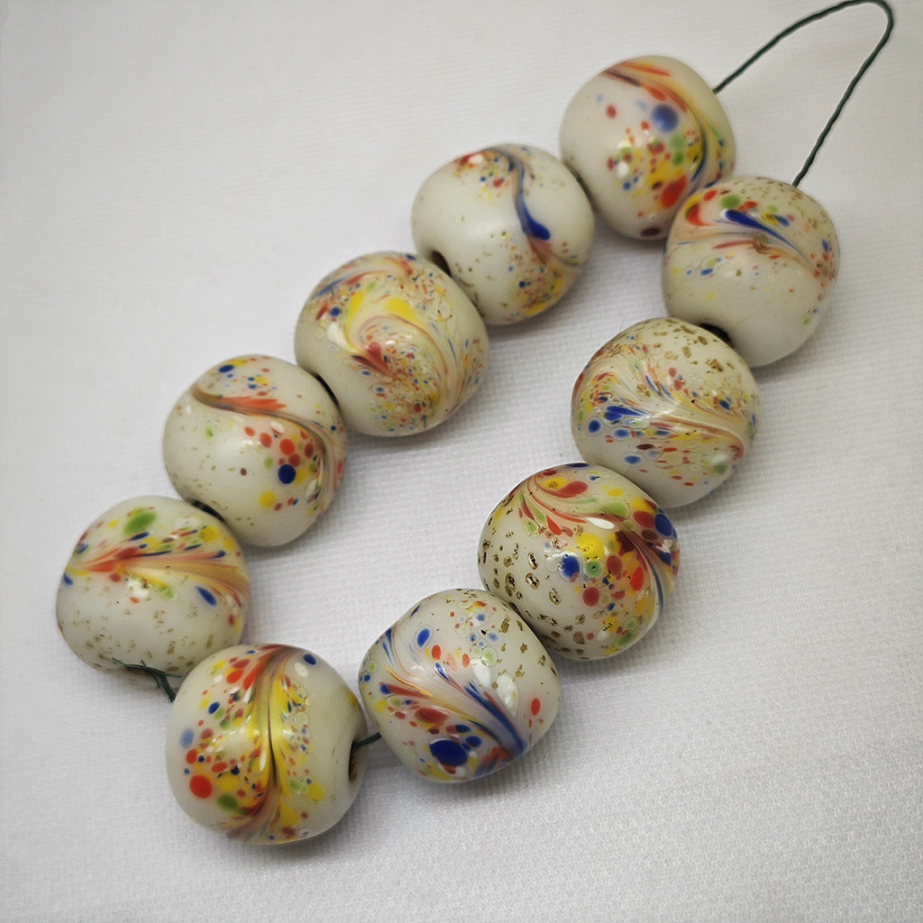 Lampwork Glass Beads Round 20mm Ancient Jade Color Phoenix Tail 5pcs 6
