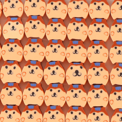 Animal Flat Clay Beads 9mm Cheerful Puppy Pattern Polymer 100pcs 9