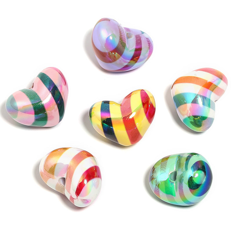 UV Plating Heart Acrylic Beads 19mm Rainbow Striped 50pcs 5