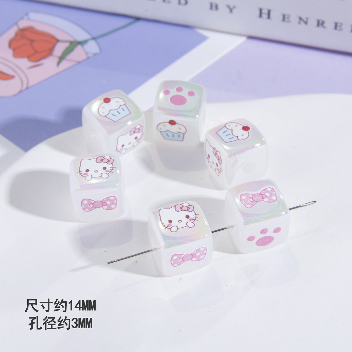 Jelly Color Sanrio Printed Acrylic Square Beads 14mm 10pcs 6