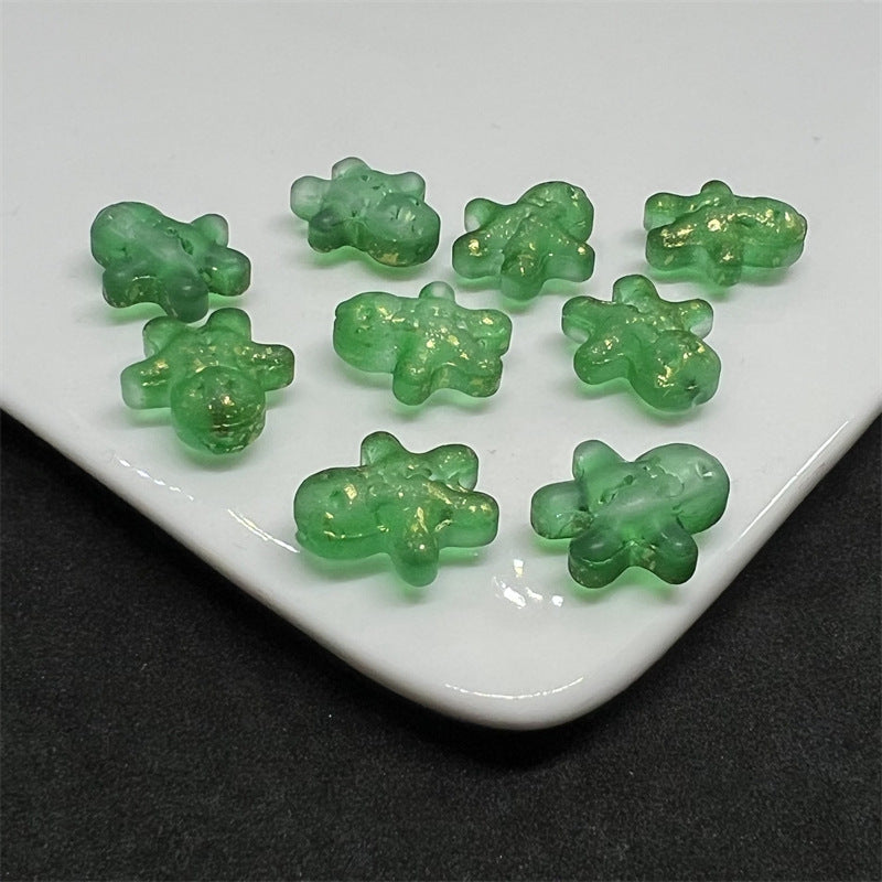 Frosted Gingerbread Man Glass Beads 14x15mm Colorful 100pcs 3