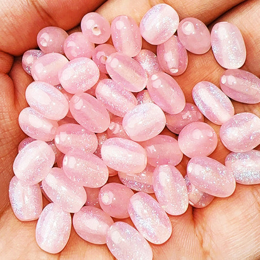 Glitter Oval Resin Beads 8mm 11mm 14mm 18mm Pink Sparkle 30pcs