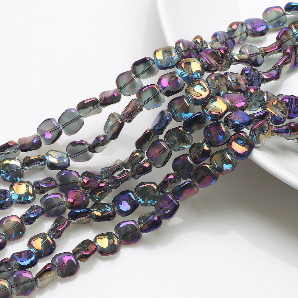 Electroplated Oblique Square Glass Beads 12mm Transparent Iridescent 20pcs 20