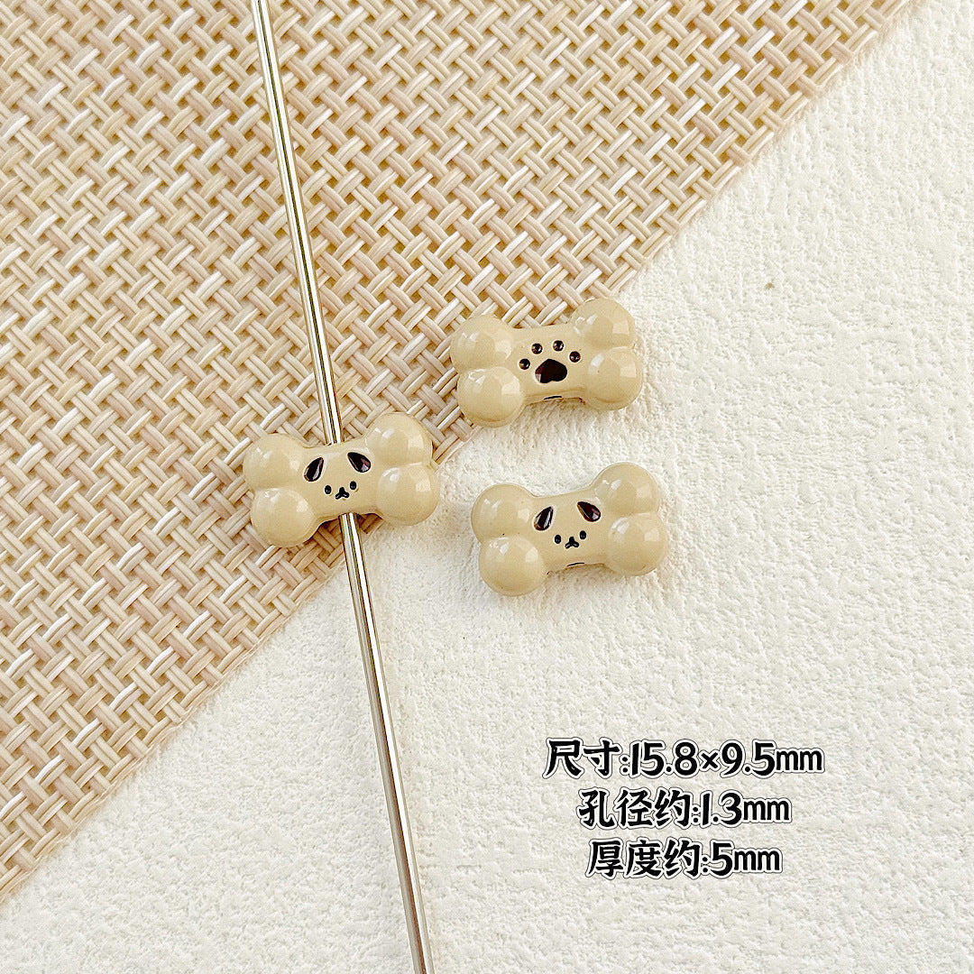 Bone and Heart Metal Beads 15mm and 10mm Baking Painted Alloy 10pcs 13