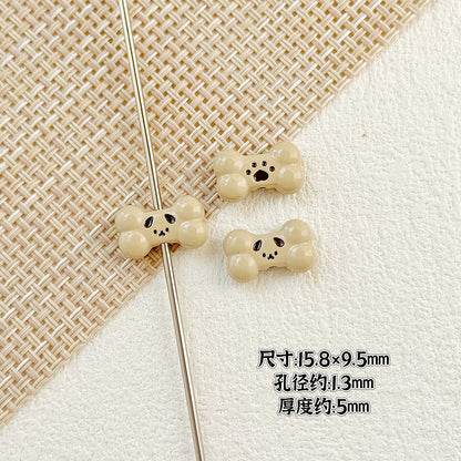 Bone and Heart Metal Beads 15mm and 10mm Baking Painted Alloy 10pcs 13