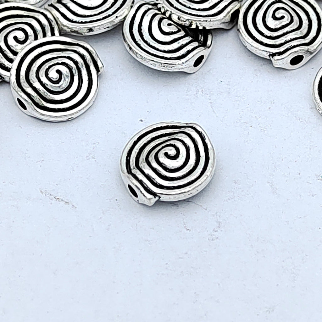 Irregular Spiral Pattern Metal Beads 10mm Antique Silver Tone 200pcs