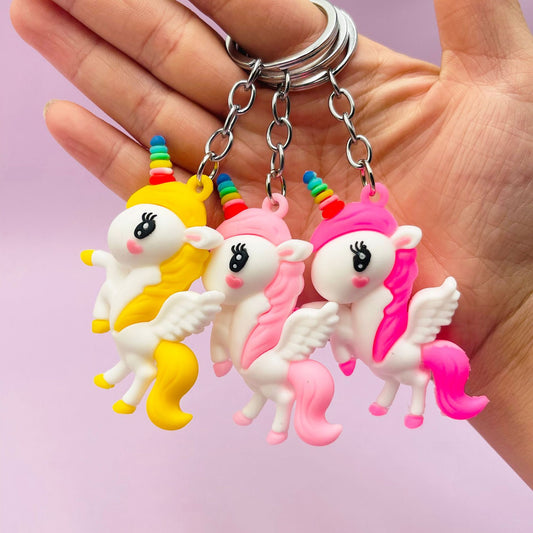 PVC Unicorn Keychain Colorful Rainbow Horn and Mane Soft Charm