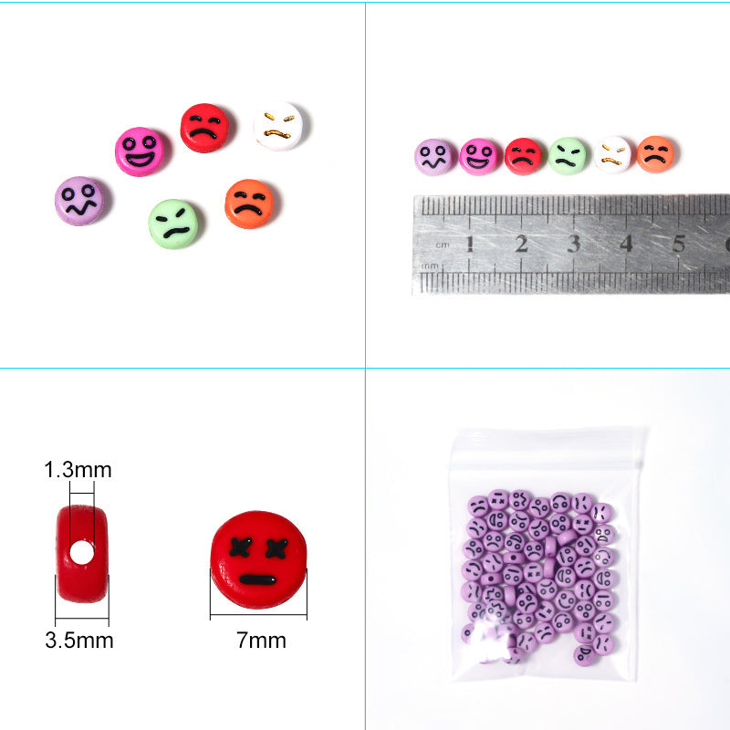 Cartoon Emoticon Flat Round Acrylic Beads 7x3.5mm Colorful 100pcs 3