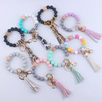 PU Leather Tassel Silicone Bead Wristlet Keychain Colorful Animal Print 2