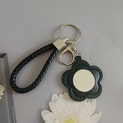 Colorful PU Leather Flower Mirror Wristlet Keychain 3pcs 7