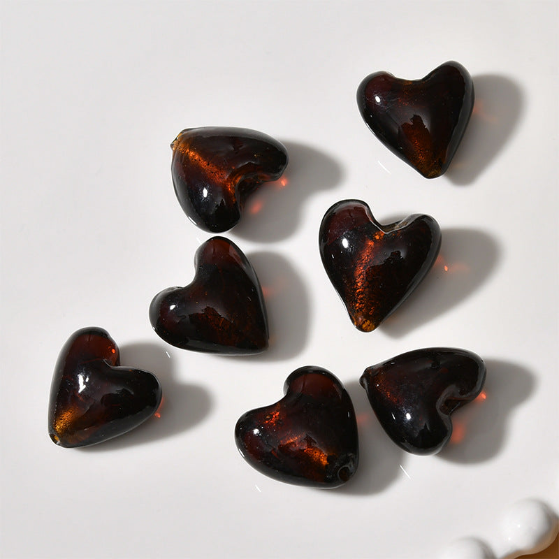Lampwork Heart Glass Beads 10-20mm Transparent Silver Foil Filled 2pcs 16