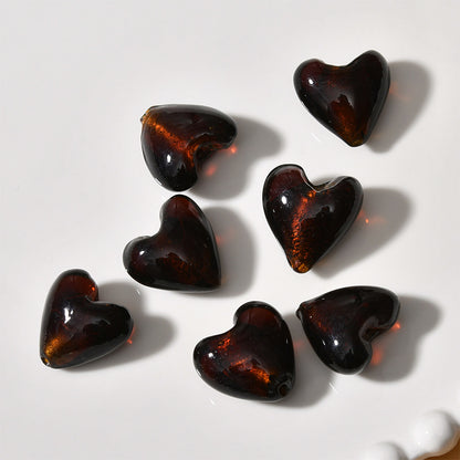 Lampwork Heart Glass Beads 10-20mm Transparent Silver Foil Filled 2pcs 16