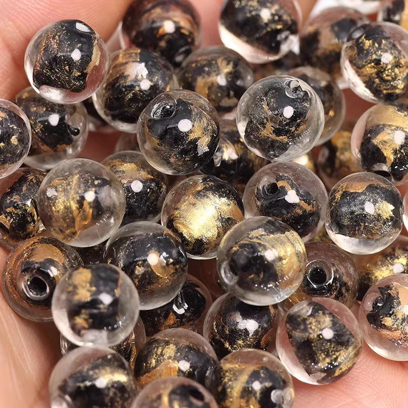 Lampwork Glass Beads Round 8mm 10mm Ancient Gold Silver Foil 100pcs 4