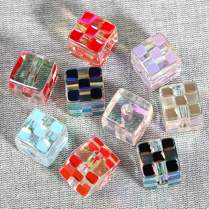 Checkerboard Cube Acrylic Beads 14mm Colorful Mixed 30pcs 5