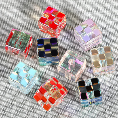 Checkerboard Cube Acrylic Beads 14mm Colorful Mixed 30pcs 5