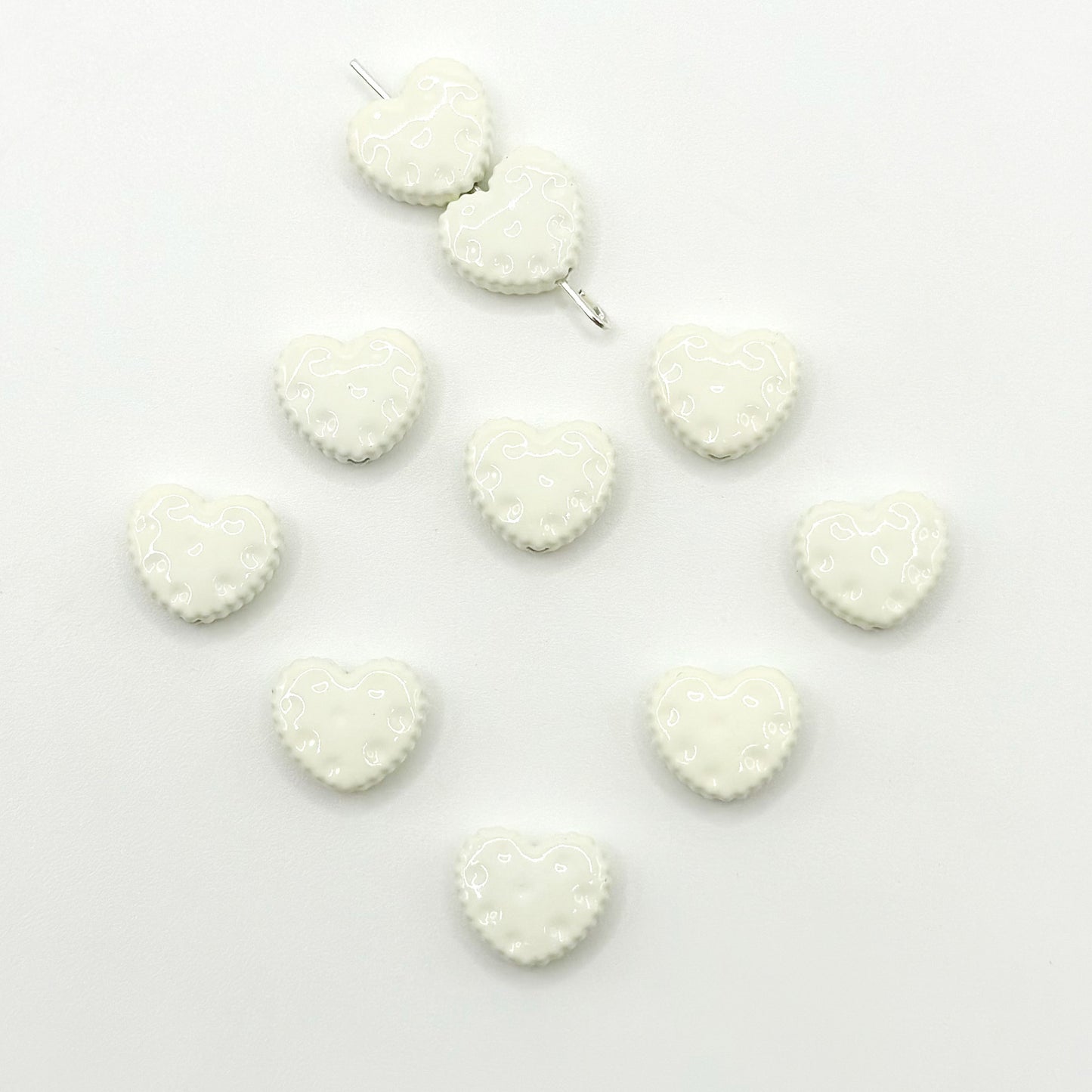 Heart Metal Beads 12mm Baking Painted Biscuit Style 20pcs 9