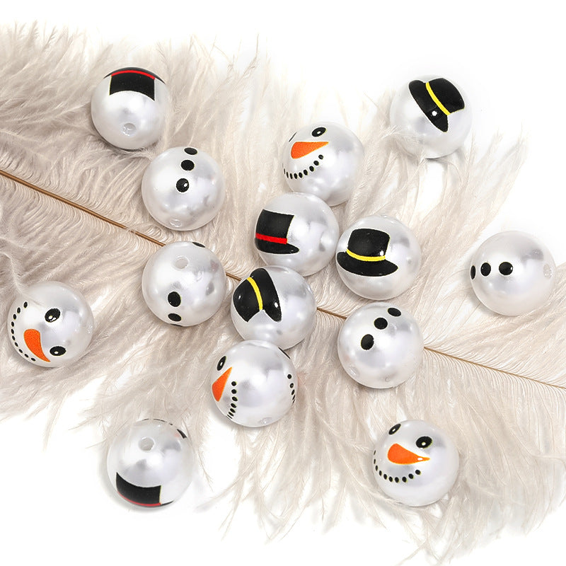 Pearl Printed Snowman Acrylic Beads 16mm Glossy ABS Plastic 50pcs 4