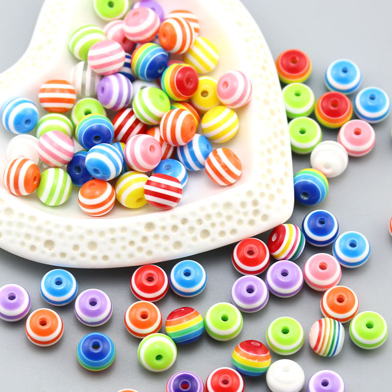 Rainbow Color Striped Resin Beads 12mm Round Glossy 60pcs 4