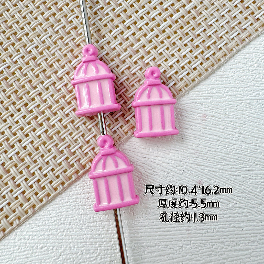 Christmas Tree and Birdcage Metal Beads 13-16mm Baking Painted 10pcs 21
