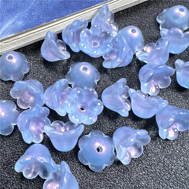Wind Chime Flower Glass Beads 12mm Transparent Pink 50pcs 24