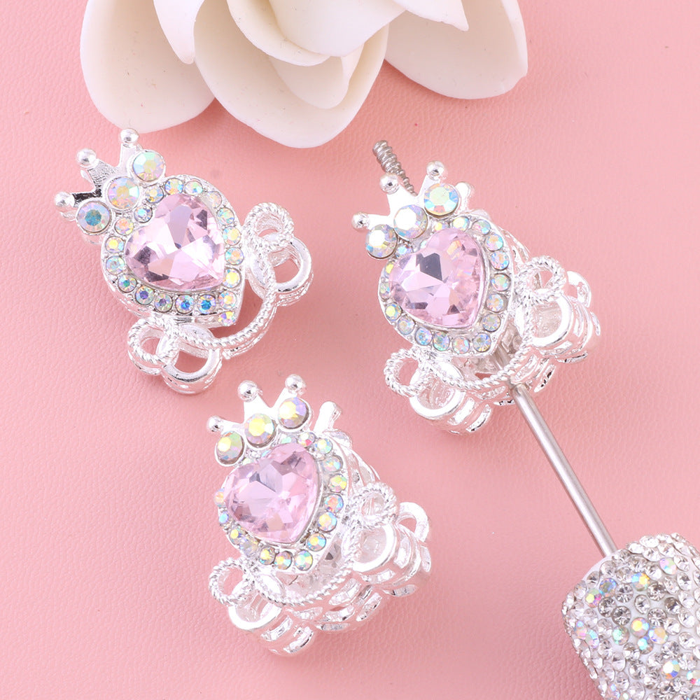 Heart Pumpkin Carriage Rhinestone Beads 28mm Alloy Pave Multi Color 5pcs 7