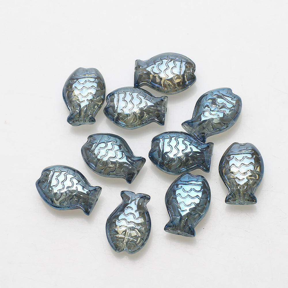 Electroplated Small Fish Glass Beads 10x14mm Translucent 30pcs 11