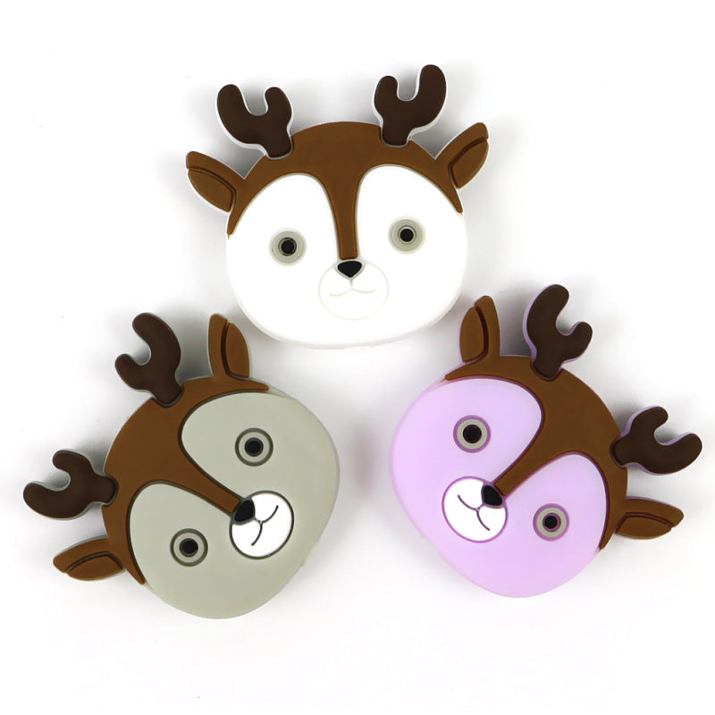 Silicone Focal Beads Deer Face Antlers Mint Green Pink Light Blue 20pcs 4