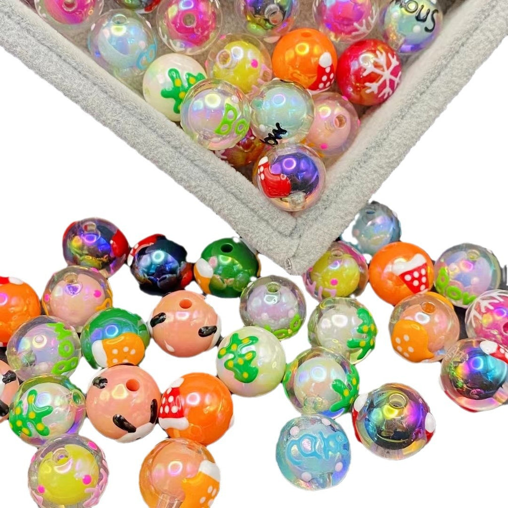 Hand Painted Snowman Acrylic Beads 16mm Glossy Plated 2pcs 5