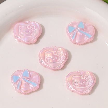UV Plating Heart Acrylic Beads 20mm Cat Face Pastel Resin 10pcs 9