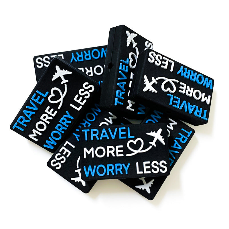Silicone Focal Beads Travel More Worry Less Rectangle Airplane 20pcs 3