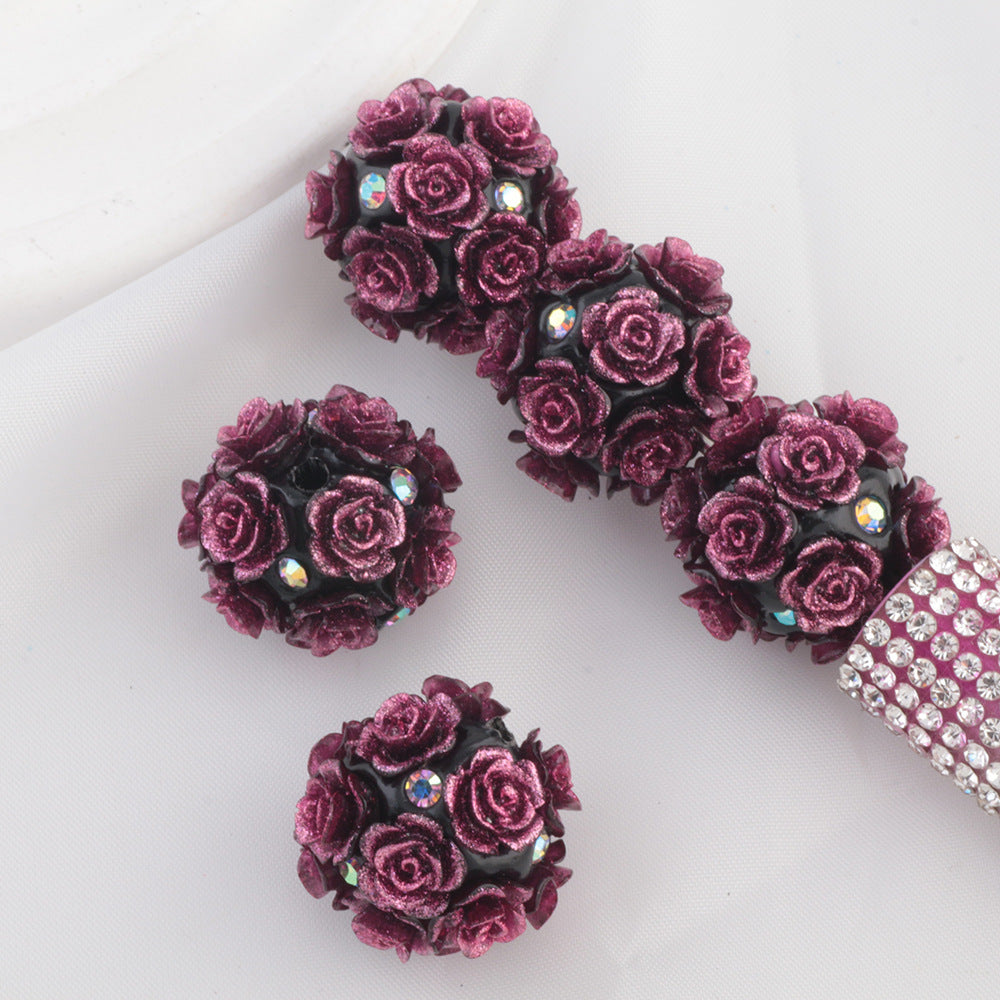 Flower Cluster Clay Beads 20mm Glitter Gothic Rose Bubblegum 10pcs 3