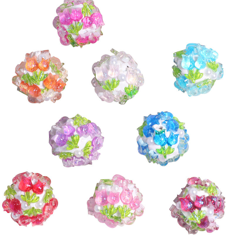 Embellished Bubblegum Beads 20mm Crystal Rose Polymer Clay 5pcs 5
