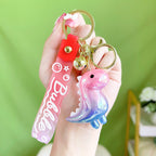 Acrylic Gradient Luminous Dinosaur Keychain with Bell Charm 5