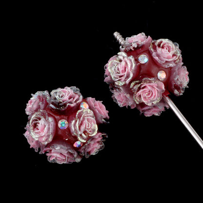 Glow In The Dark Rose Ball Polymer Clay Rhinestone Beads 21mm 6pcs 8