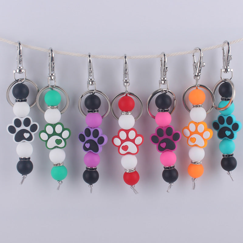Cartoon Dog Claw Silicone Beaded Keychain with Paw Print Charm 2