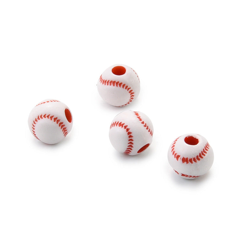 Printed Ball Series Acrylic Beads Colorful Sports Designs 100pcs 2