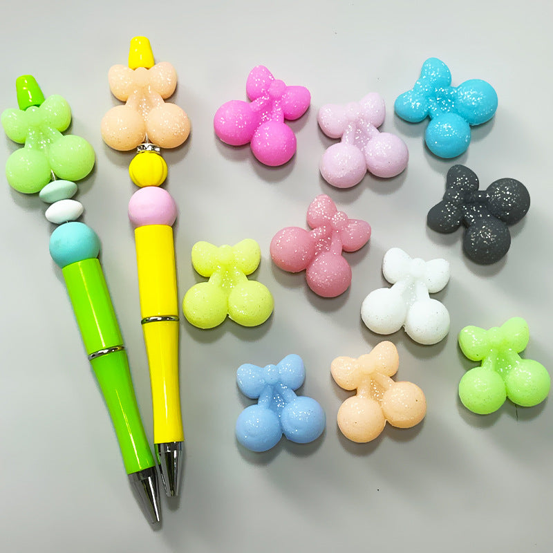 Silicone 3D Focal Beads Cherry Holding Bow 20pcs 3