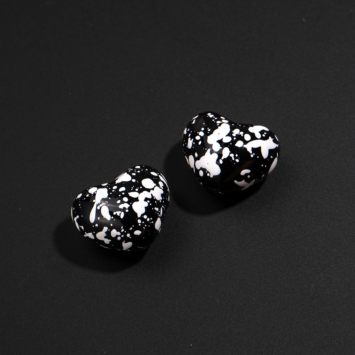 Plaid and Splashed Ink Pattern Heart Acrylic Beads 18mm 20pcs 23