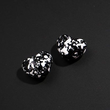 Plaid and Splashed Ink Pattern Heart Acrylic Beads 18mm 20pcs 23