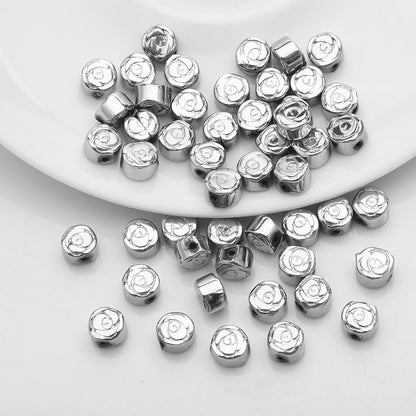 Flat Rose Glass Beads 6mm Iridescent Plating Floral Cube 50pcs 17