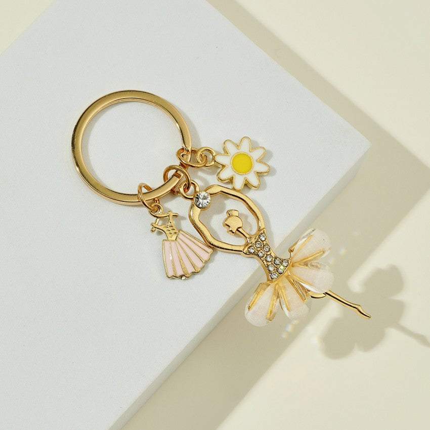 Alloy Dance Girl Keychain Ballet Ballerina Rhinestone Pink Dress 2