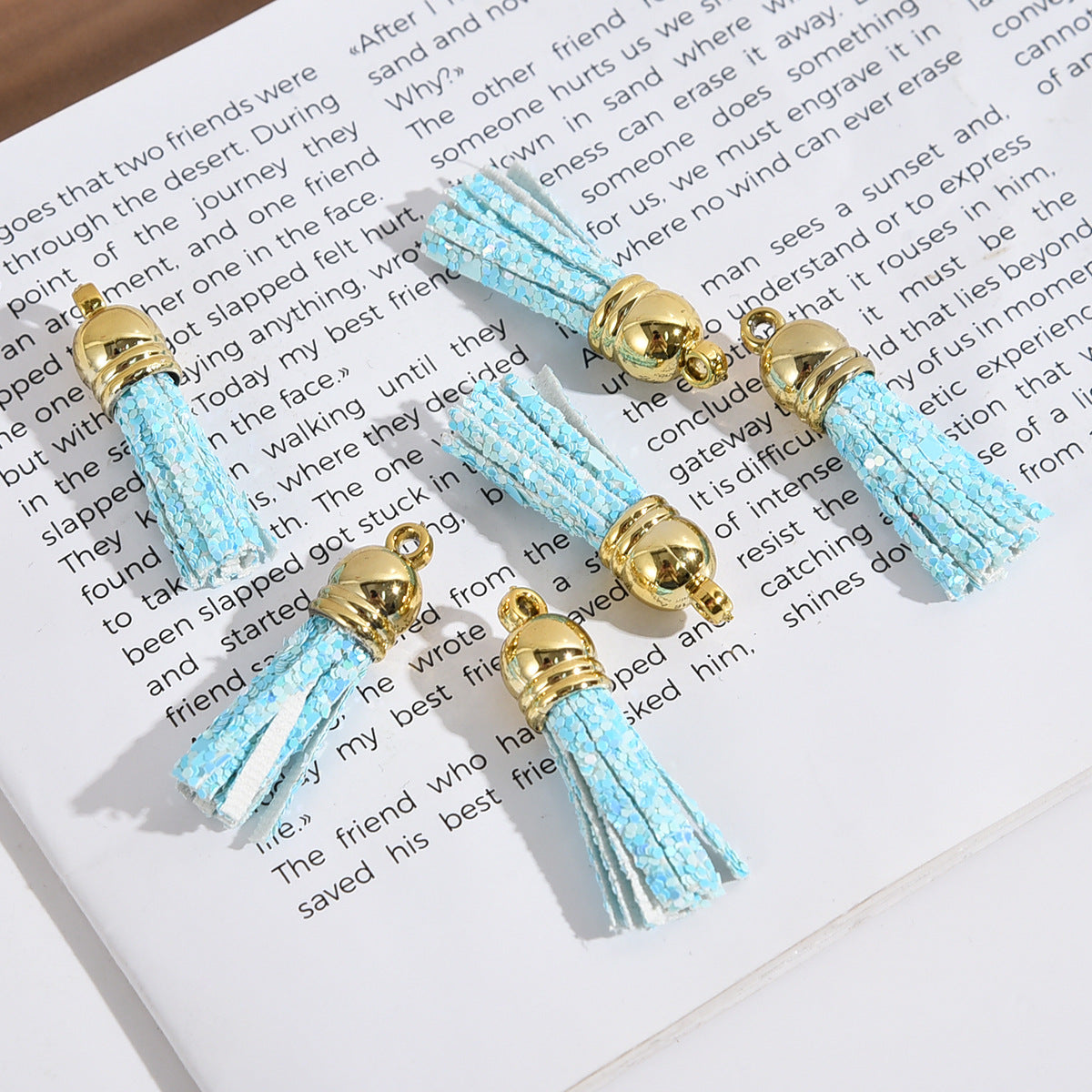 Glitter Mini PU Leather Tassels with Gold Caps 36mm 50pcs 11