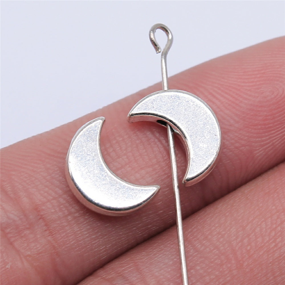 Moon Flat Metal Beads 12mm Silver Tone Zinc Alloy 50pcs