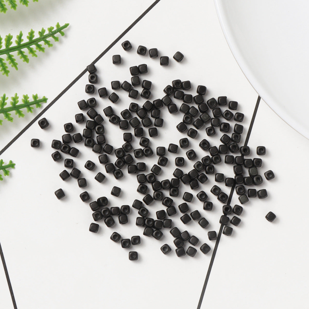 Square Acrylic Beads 3mm Black Matte CCB Plastic 200pcs 3