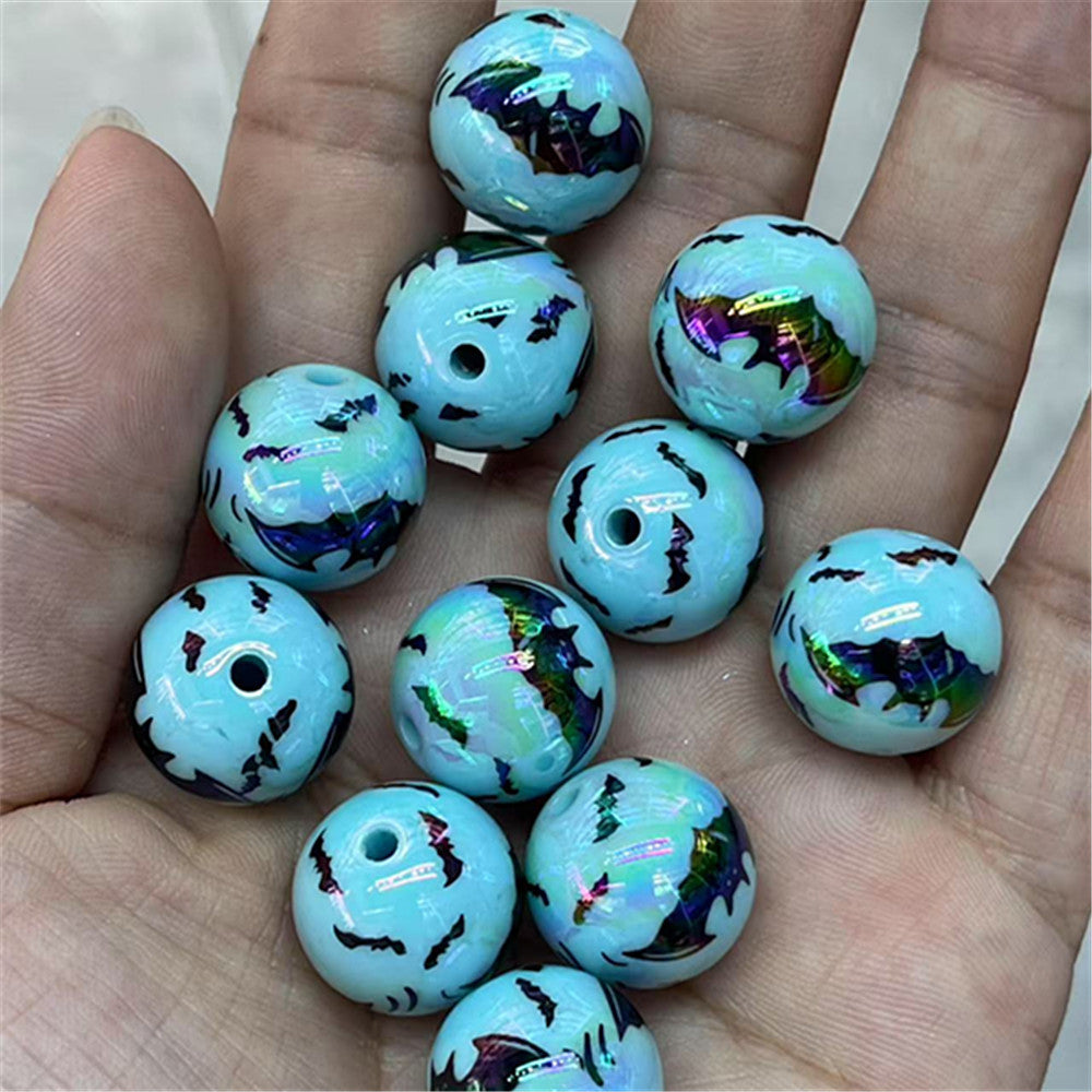 UV Plating Bat Acrylic Beads 16mm Halloween Colorful Printed 100pcs 3