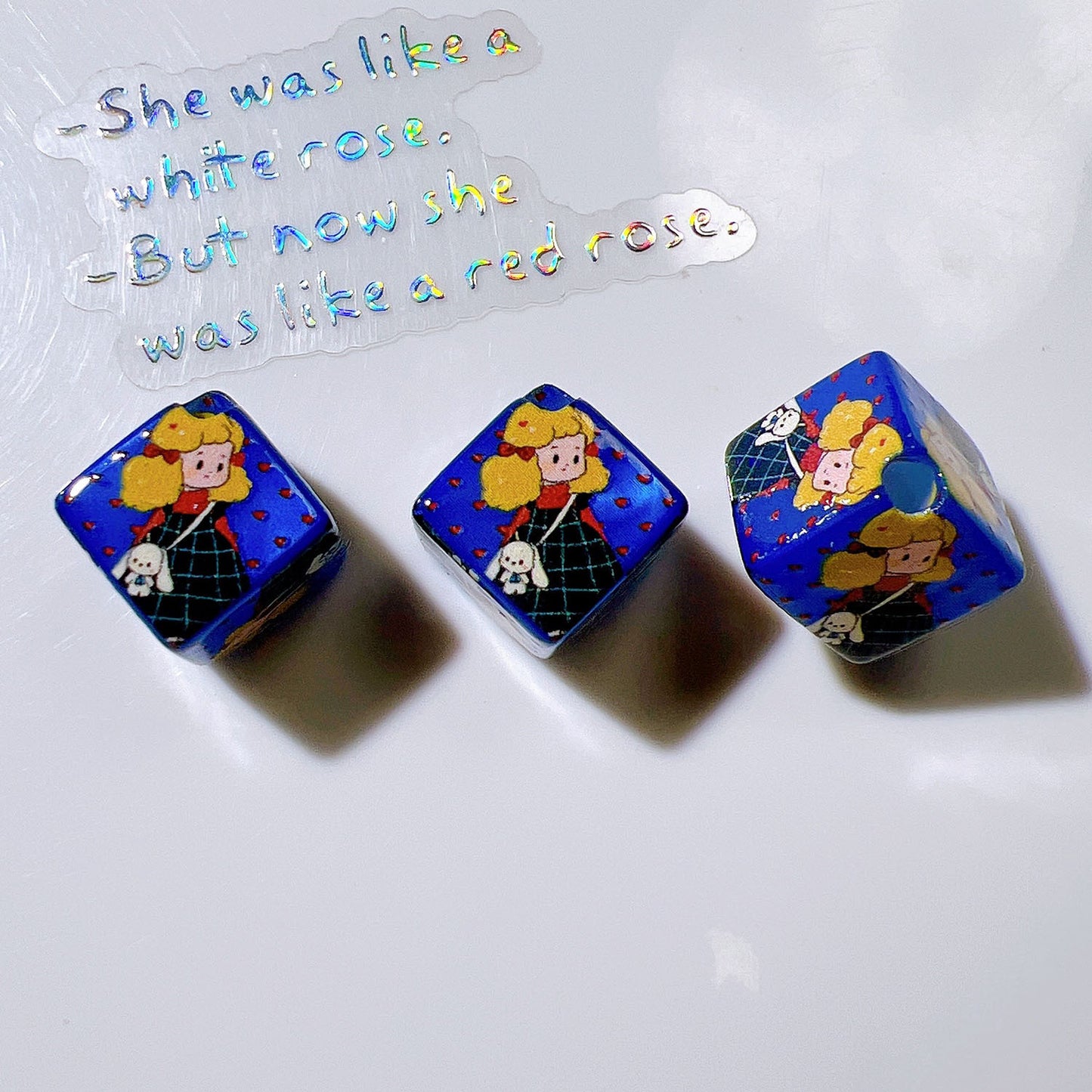Pretty Girl Printed Square Acrylic Beads 14mm Diagonal Hole 10pcs 8