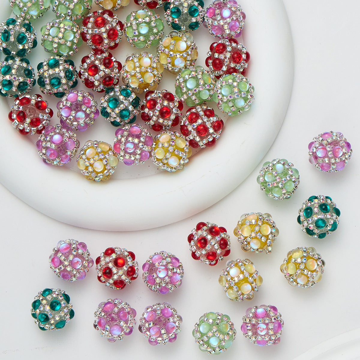 Bubblegum Rhinestone Beads 18mm Enlaced Fully Rhinestoned 5pcs 2