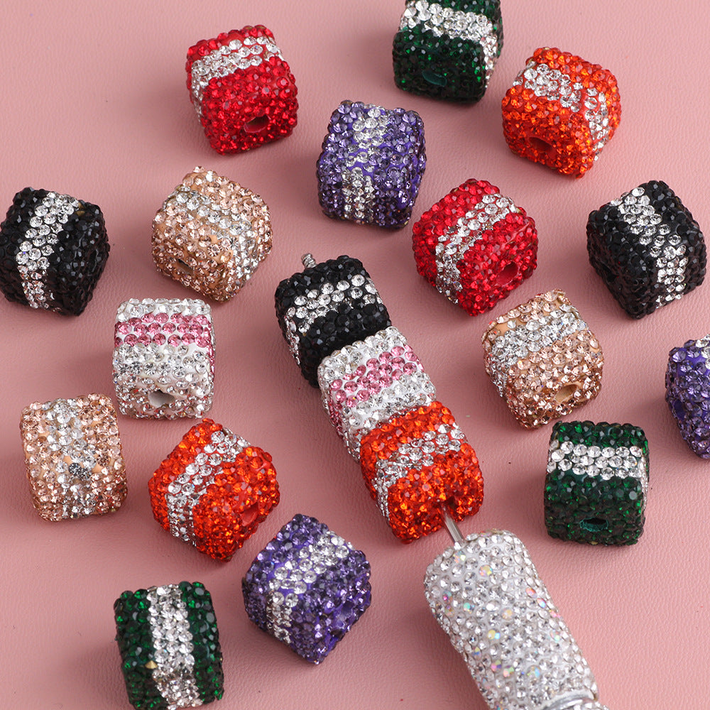 Polymer Clay Cube Rhinestone Beads 24mm Waistline Sparkle 5pcs 2